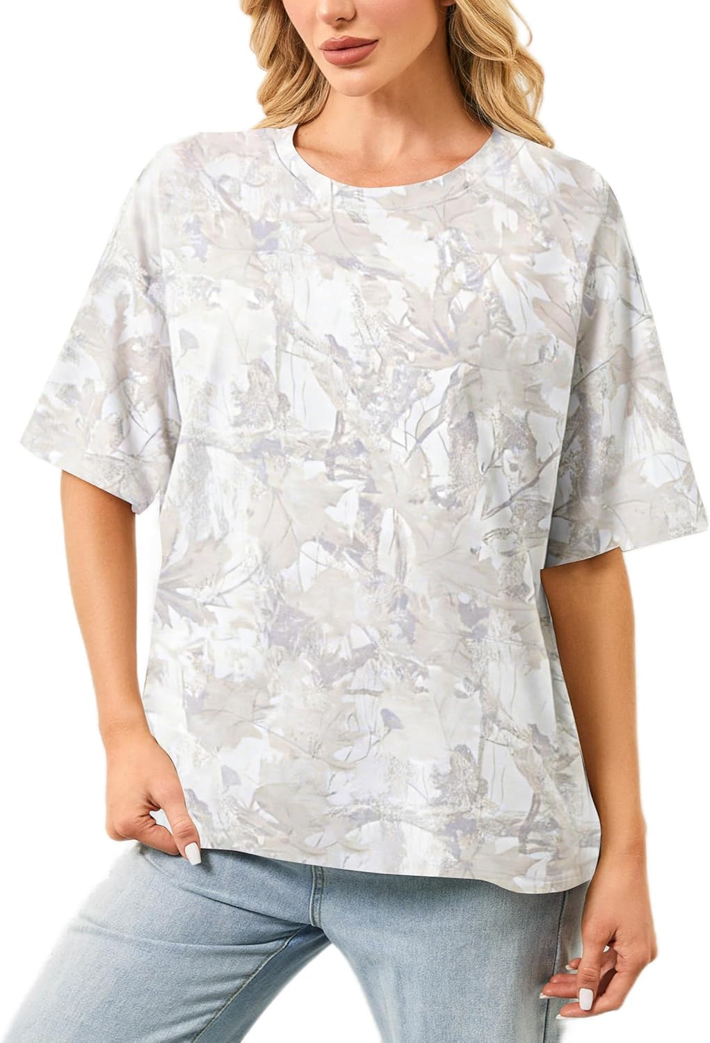 Camo Shirt Women Mens Oversized Camouflage Print Graphic Tees Maple Leaf Short Sleeve Crewneck T Shirt Streetwear - Image 5