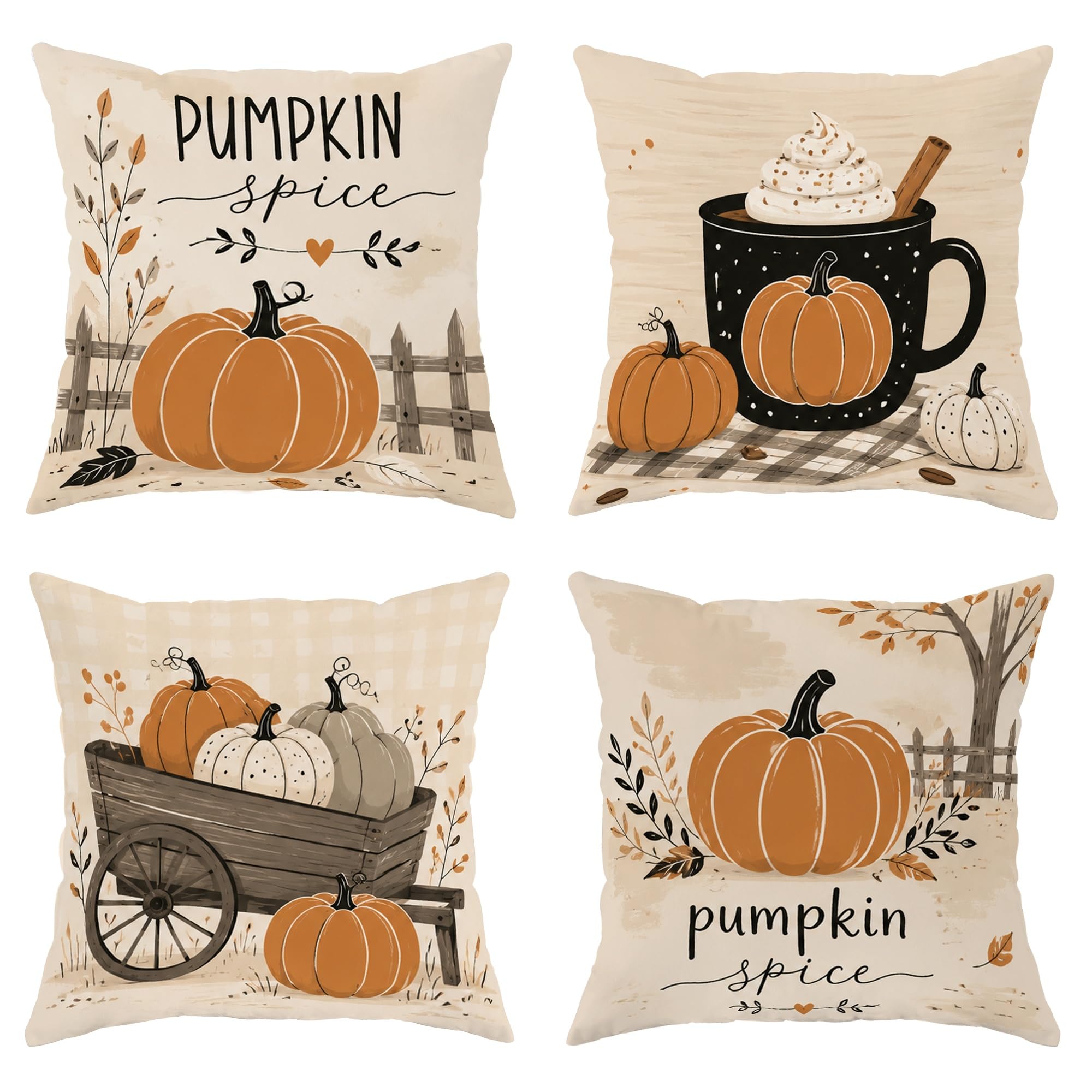 Housse de coussin de canapé orange automne 55x55 taie décorative citrouille lot de 4 pièces
