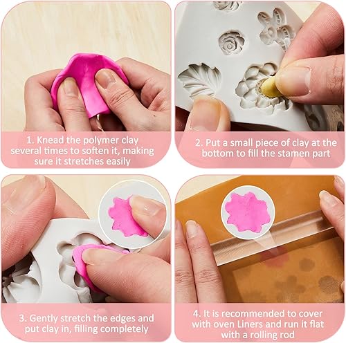 Miniatura 5 de 2 Pcs Flower Polymer Clay Molds for Jewelry Making, Daisy Rose Sunflower Nosegay Miniature Clay Molds for Polymer Clay Earrings Decoration for Clay