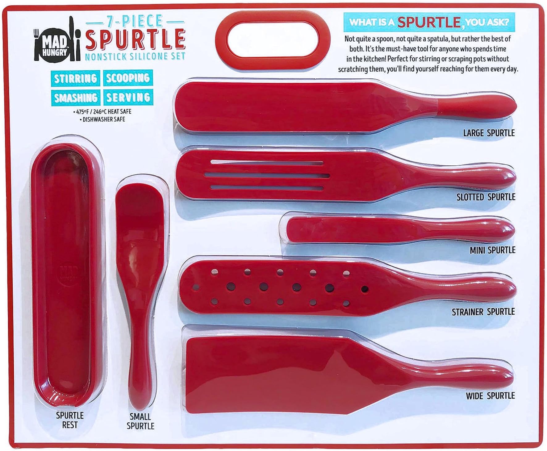 Mad Hungry 7-Piece Silicone Nonstick Spurtle Set (Red)