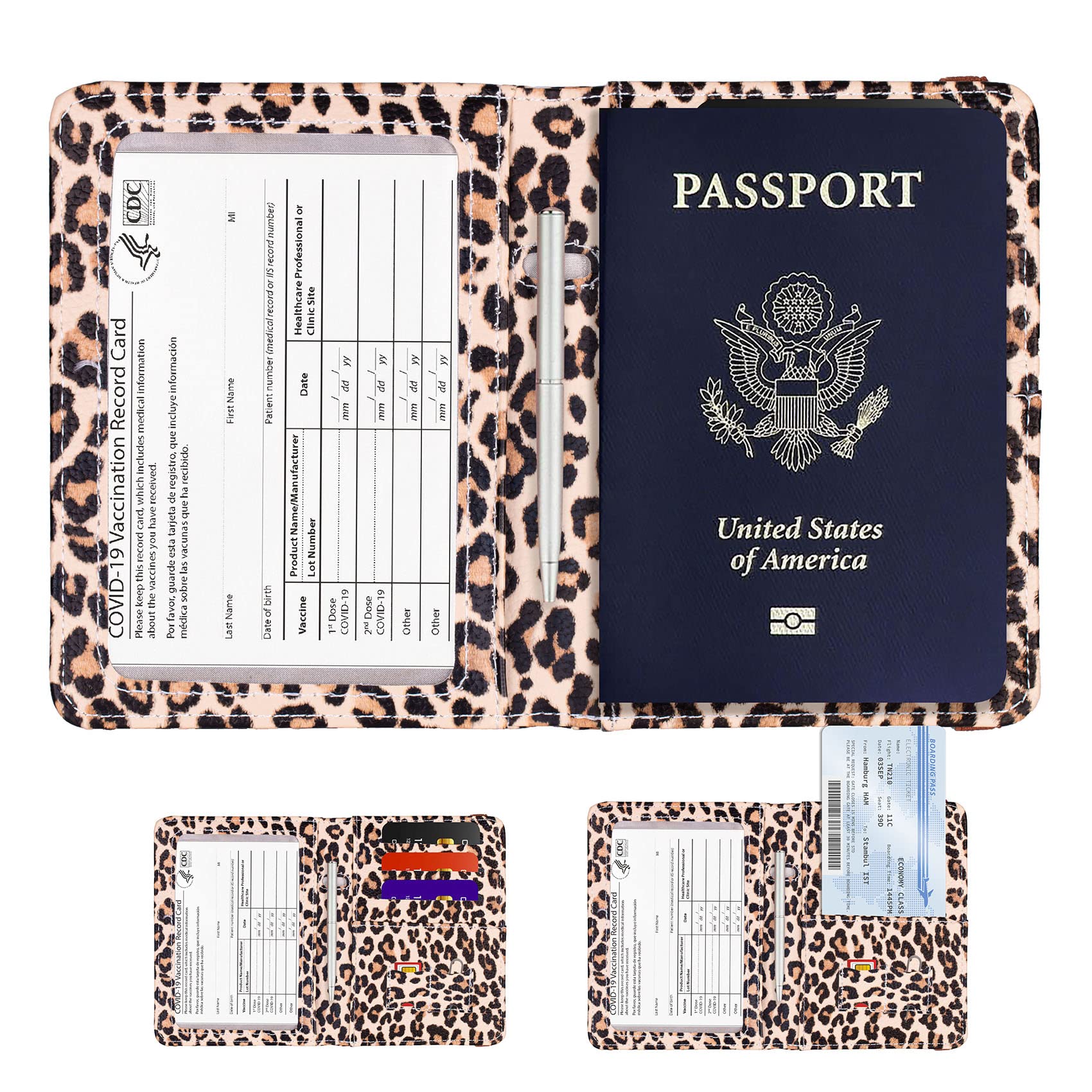 TOURSUIT RFID Reisepass- und Impfkartenhalter, Kombi, Reisedokumenten-Etui, T-Leapard, Reisepass und Impfkartenhalter Combo