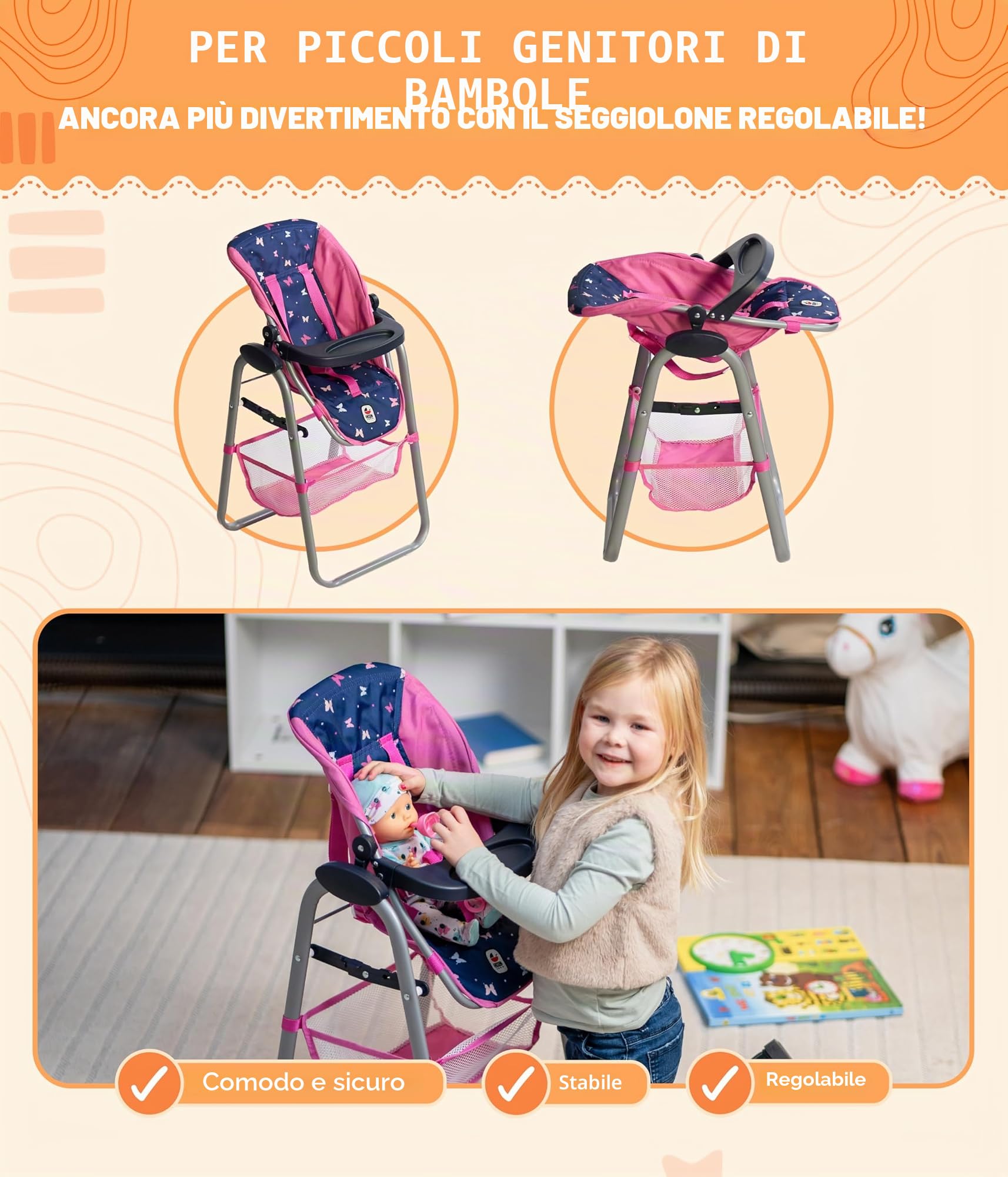 Bayer CHIC 2000 655 15 - Seggiolone per Bambole, 3-8 anni, Colore: Grigio e Rosa