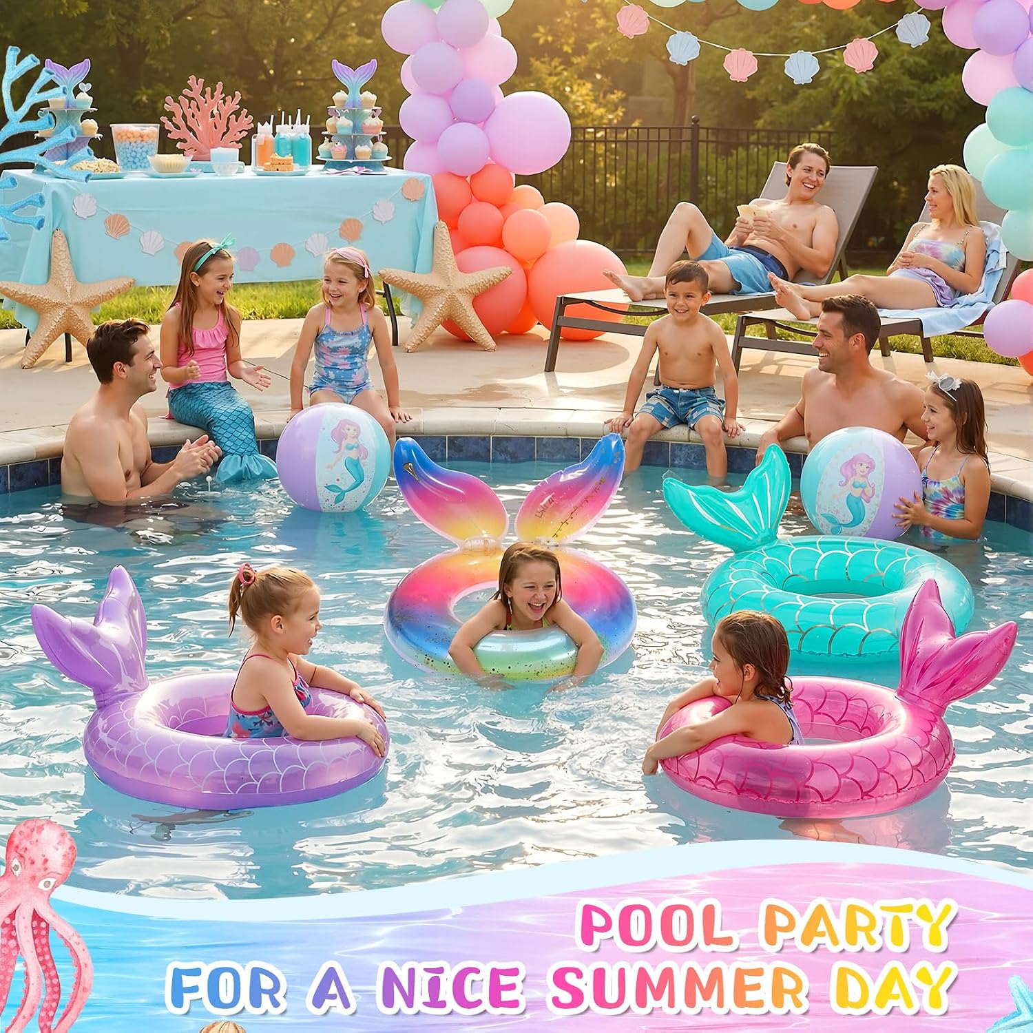 Neer 4 Pcs Pool Float Inflatable Swimming Ring Pool Swimming Float Tube Decorations Beach Toys for Kids Infants Beach Water Activities