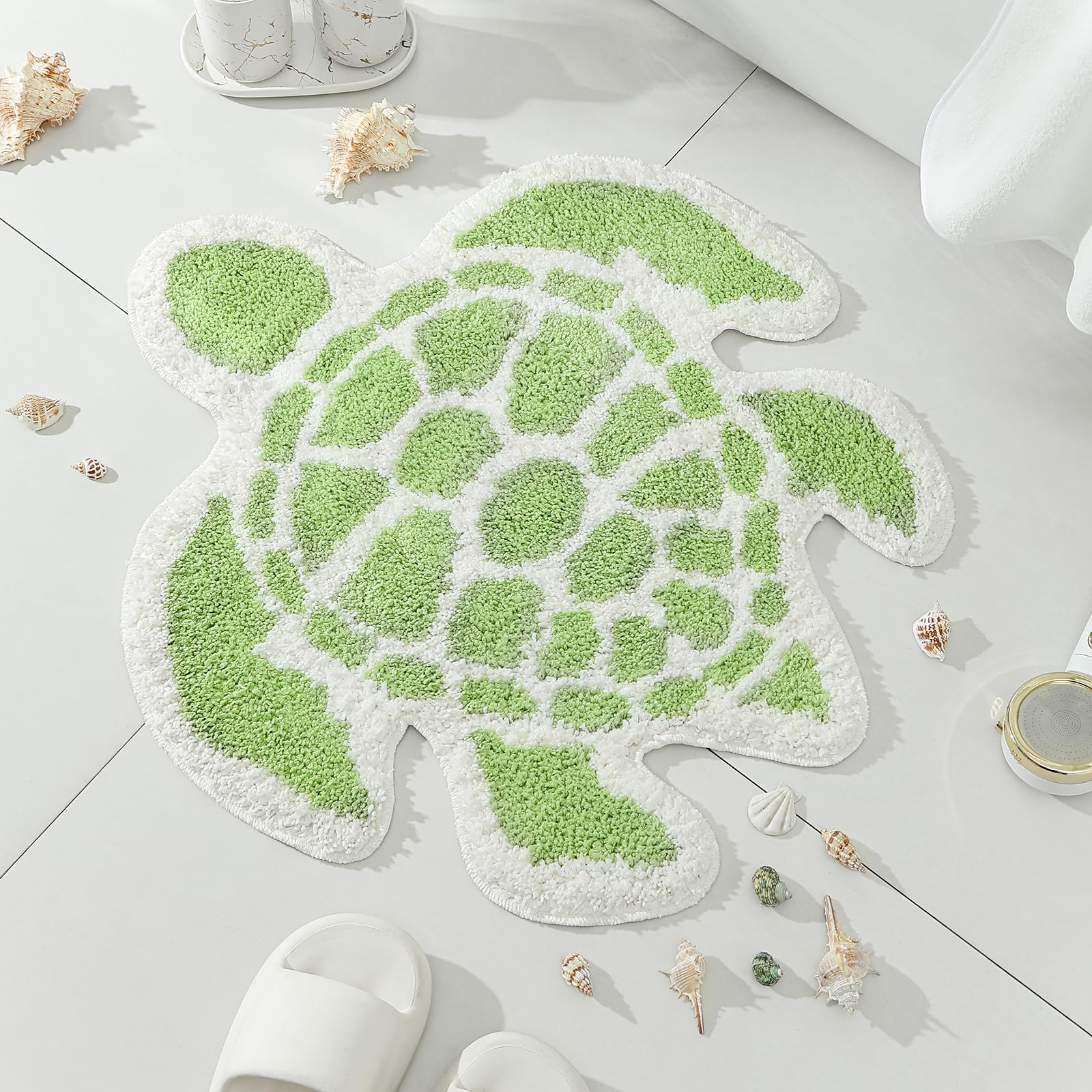 YRXRUS Turtle Bathroom Rugs, Ocean Decor Bath Mat Gifts, Light Green Bathroom Rug, Cute Sea Turtle Shaped Bath Rug for Sring Summer Room Decor,