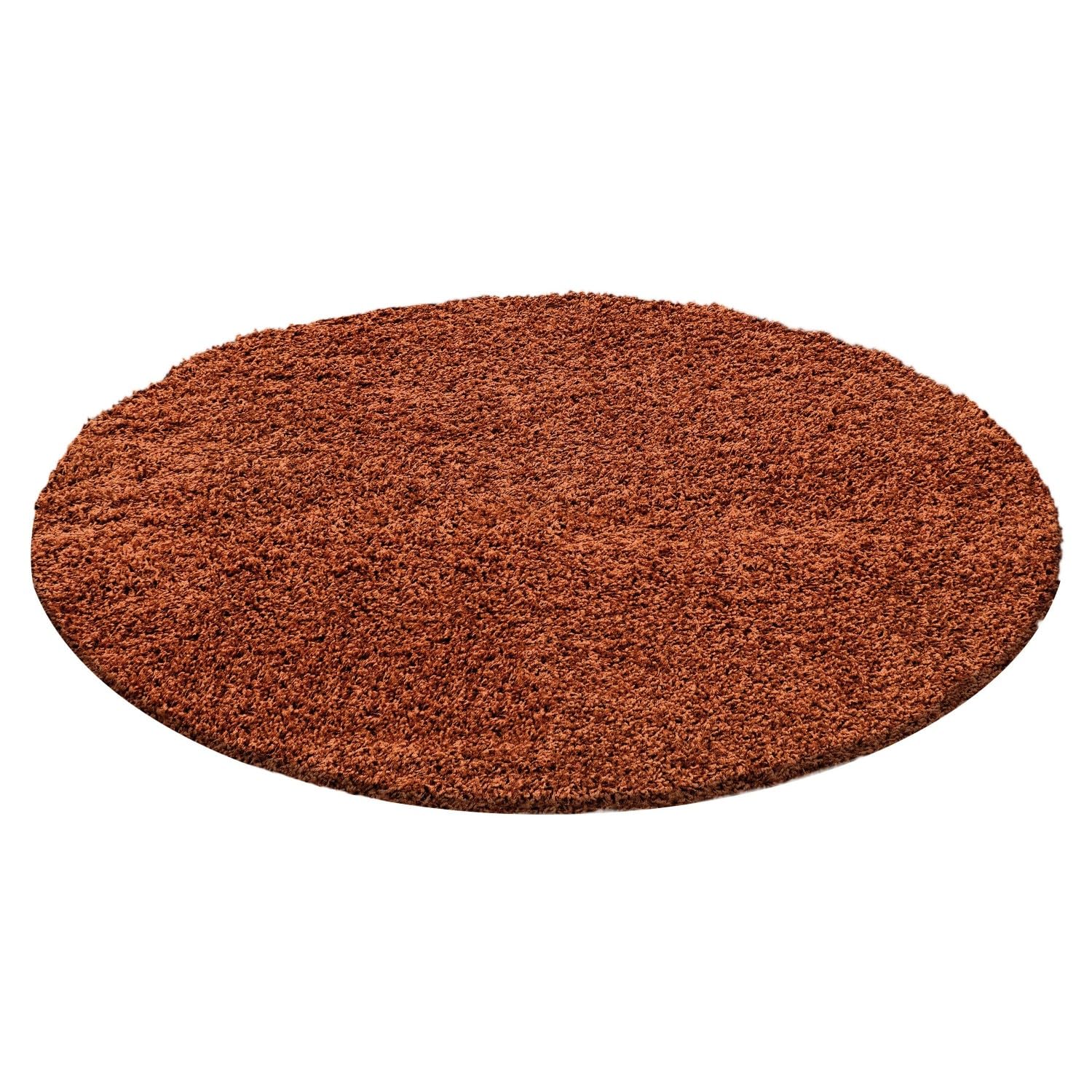 Tapis Shaggy Terracotta Doux et Moelleux 30 mm pour Salon et Chambre - Dimension 120 cm Ronde