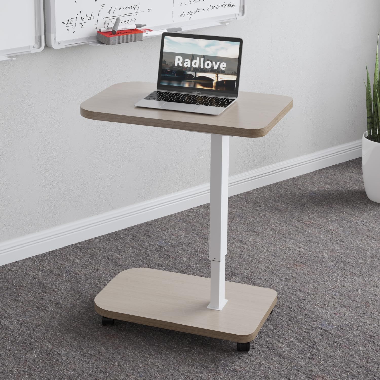 Radlove Escritorio de altura regulable eléctricamente con USB-C y pantalla LED, 71 x 46 cm, escritorio de pie con ruedas, mesa portátil de altura ajustable, aspecto de madera