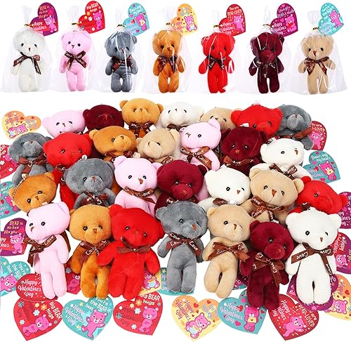 28 tarjetas de regalo para el día de San Valentín para niños con juguetes de peluche de oso, mini juguetes de peluche para suministros de fiesta de