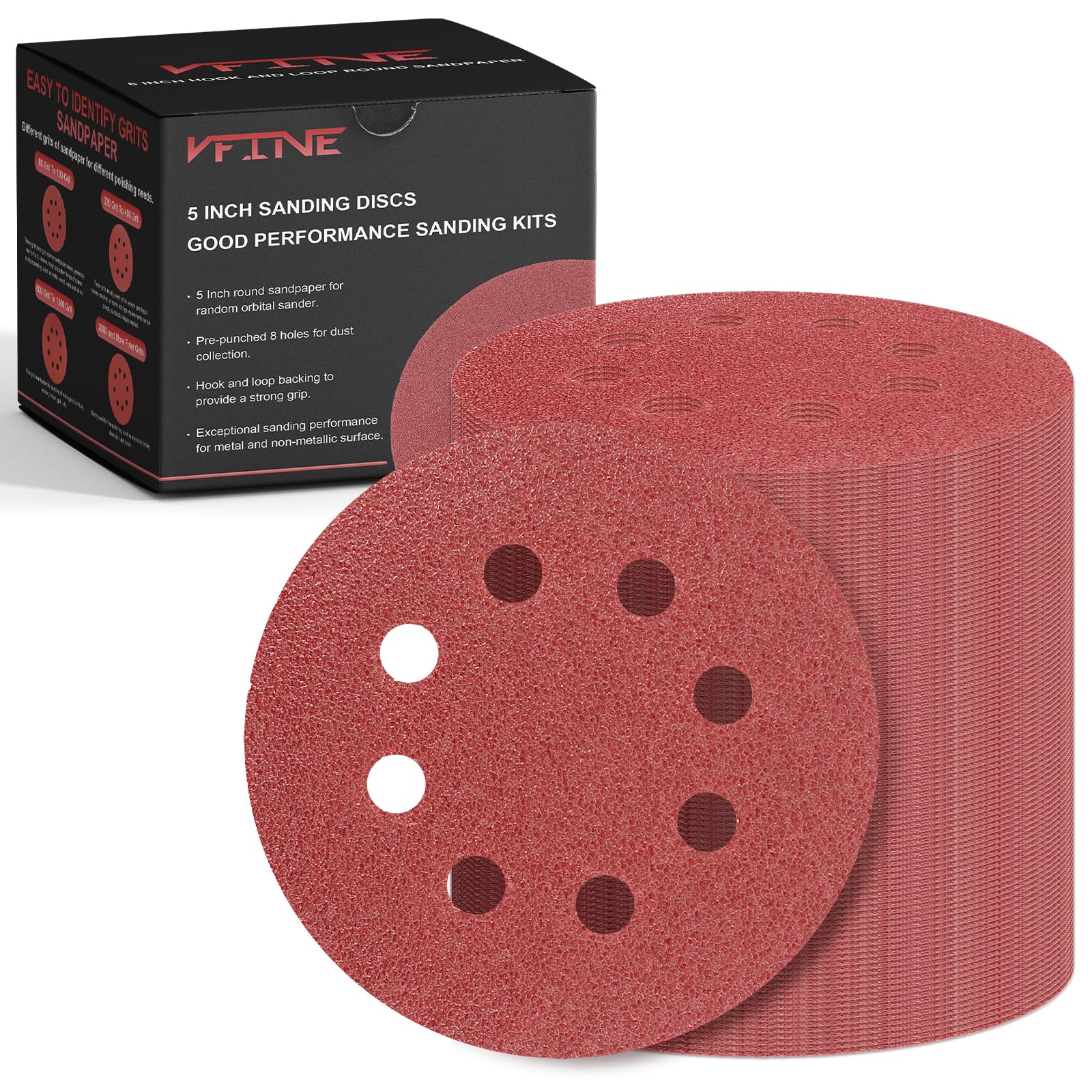 ルピア　5L VFINE 100 PCS 5 Inch Sanding Disc 60 Grit, 8 Hole Sandpaper