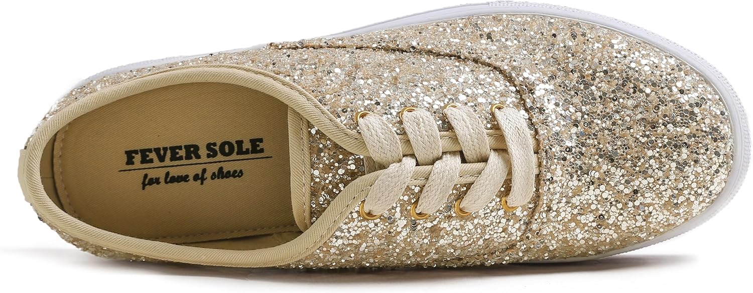 FEVERSOLE Women's Fashion Dress Sneakers Party Bling Casual Flats Embellished Shoes