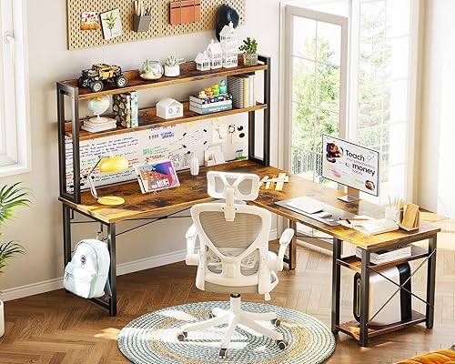 Miniatura 5 de ODK Escritorio para juegos en forma de L con gabinete, escritorio para computadora con estantes de almacenamiento, escritorio en forma de L de 66