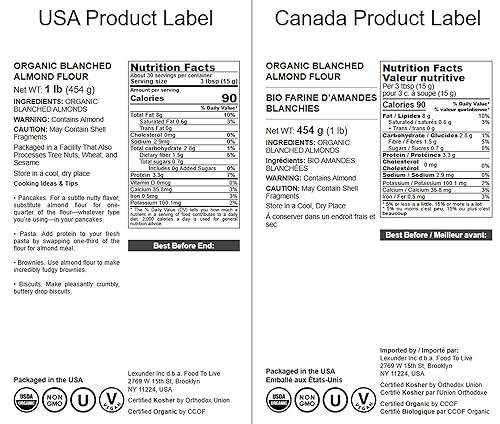 Miniatura 2 de Harina de almendras orgánicas, 1 libra, comida prima blanqueada extrafina, sin OMG, baja en carbohidratos, grado culinario, kosher, keto, paleo y
