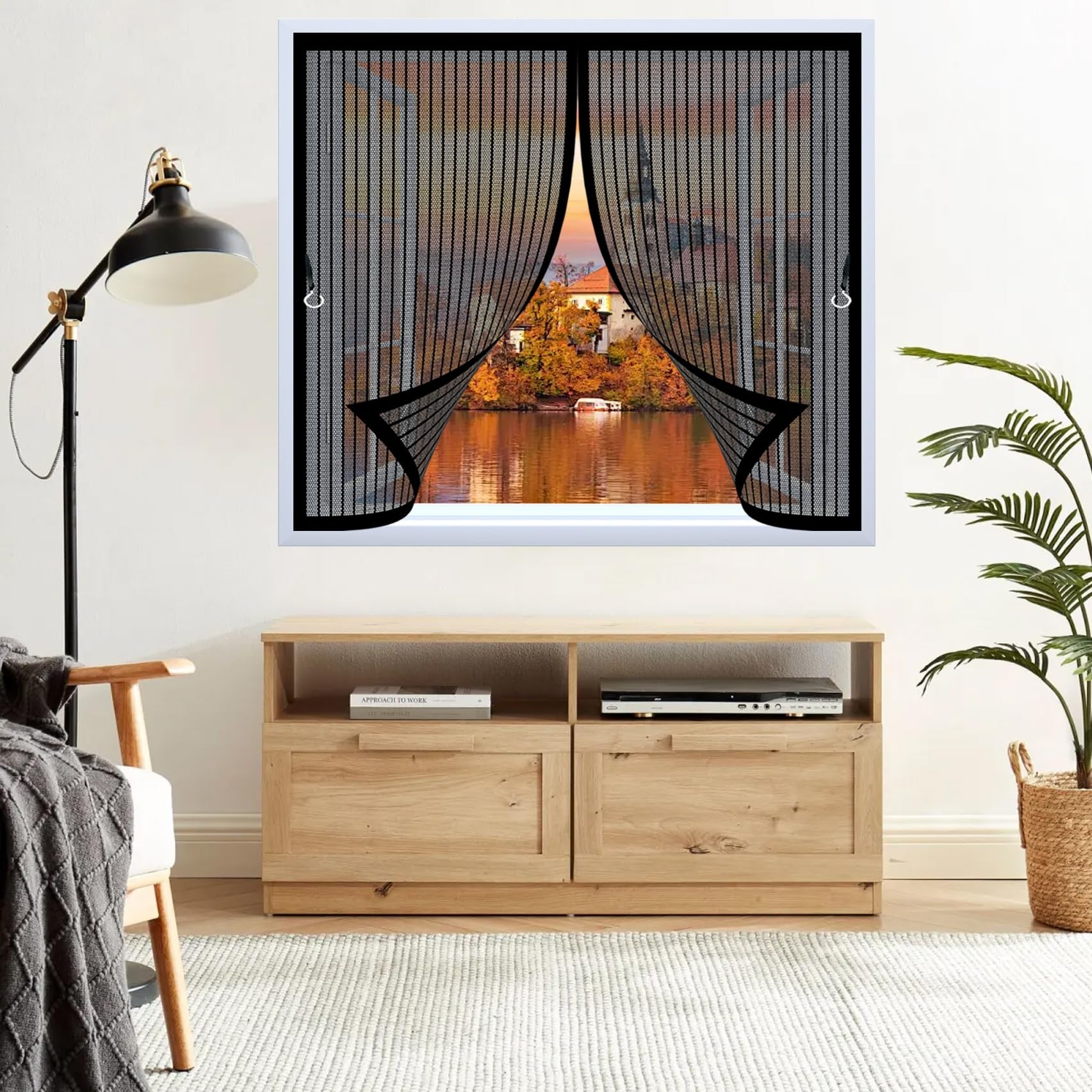 Rideau anti mouche 138 x 132 cm noir avec fermeture automatique pour fenêtre