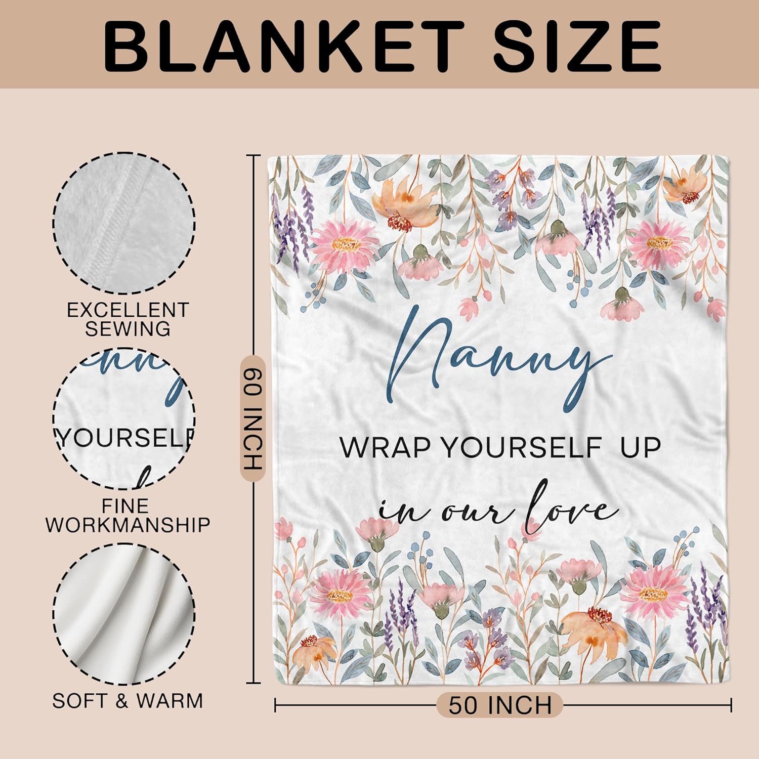 Nanny Gifts Blanket, Gifts for Nanny Blanket Throw, Christmas Mothers Day Birthday Gifts for Grandma from Grandkids Blankets Decor, Wrap Yourself up in Our Love Blankets Throw 50x60 Inches - Image 7