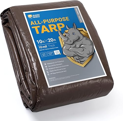 Miniatura 121 de GUARD SHIELD Lona resistente de 20 x 20 pies, cubierta de lona de polietileno negra y plateada impermeable, gruesa, multiusos, de 25/64 pulgadas