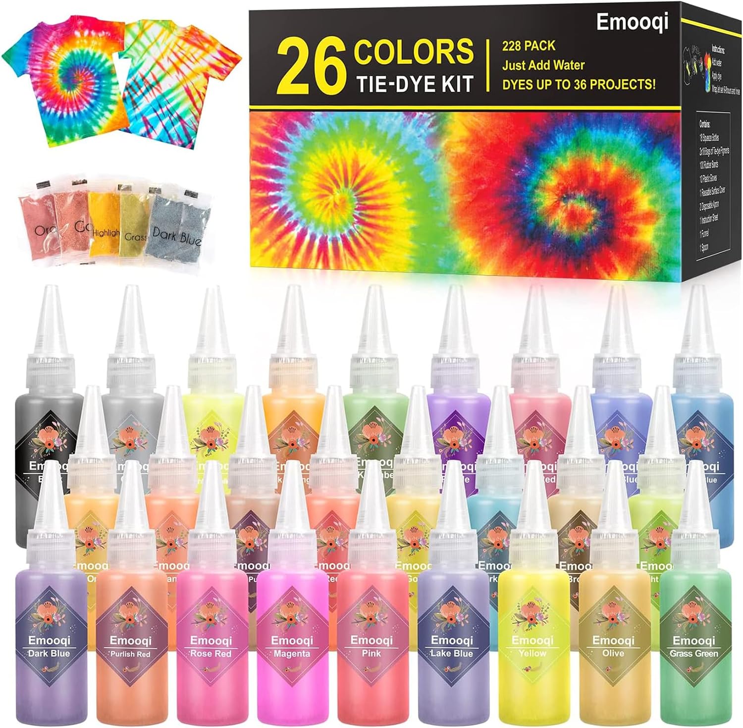 Emooqi 26-Color DIY Tie Dye Fabric Dyeing Kit