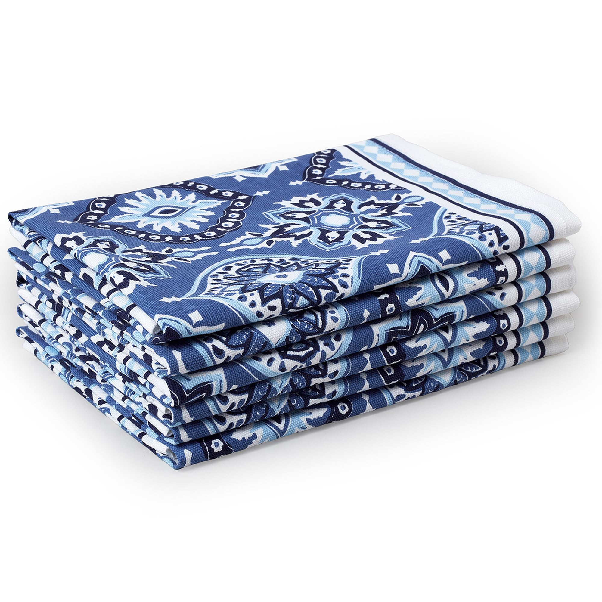 Encasa XO Tovaglioli da Tavola Set di 6 | Tovaglioli in Tela di Cotone con Stampa a Blocco Indaco-03, 45x45 cm | Stampa a Mano Jaipur Sanganeri