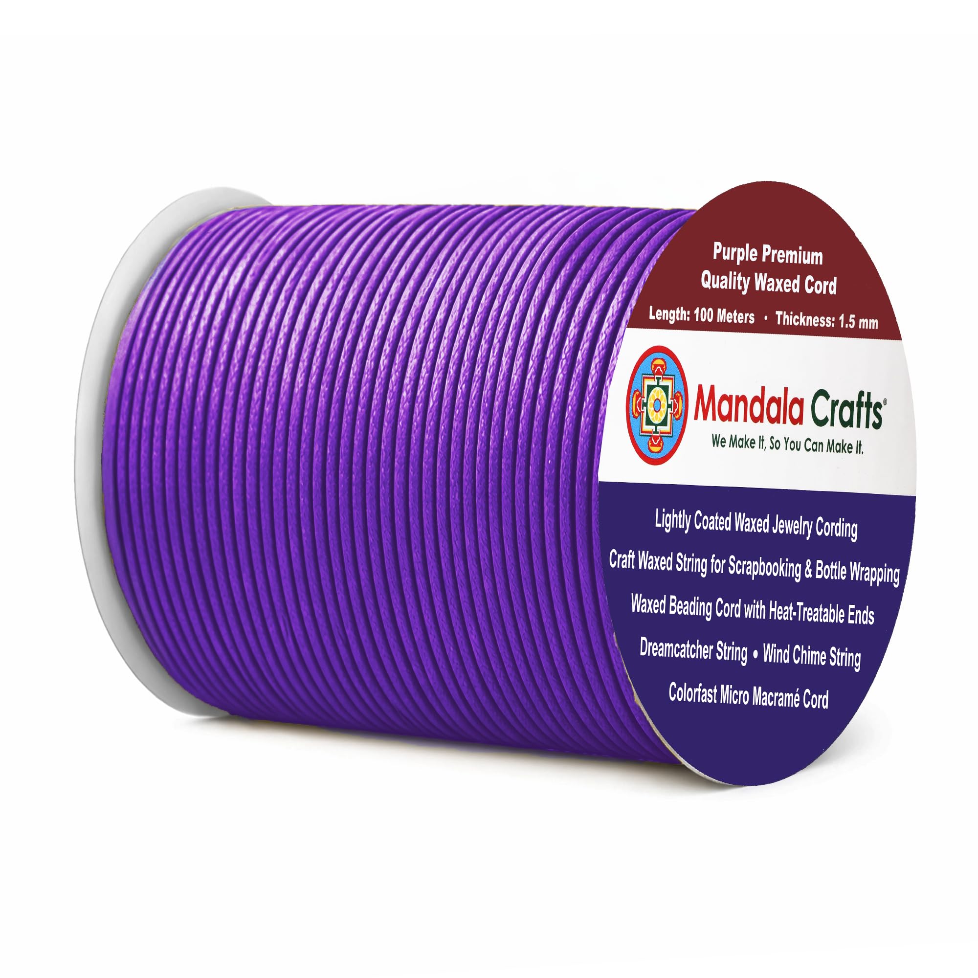 Mandala Crafts 1.5mm Purple Cotton Waxed Cord for Jewelry Making, 109 Yards – Waxed Cotton String for Decorative Knotting and Accessory Assembly
