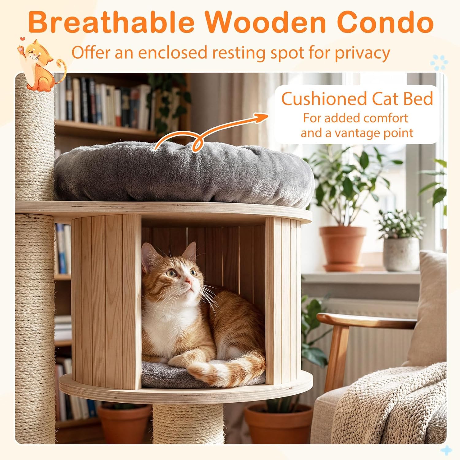 Tangkula Modern Cat Tree, Multi-Level Large Cat Tower with Condo, Hammocks & Hanging Basket, Tall Cat Tree with Sisal Posts, Washable Cushions, Wood Cat Trees and Towers for Indoor Large Cats
