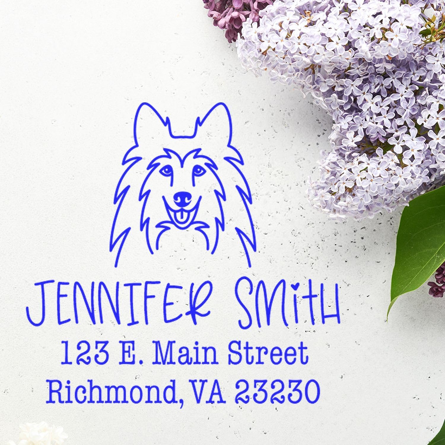 Personalized Shetland Sheepdog Address Stamp for RSVP Envelopes & Calendars | Custom Mailing Address Stamper with Sheltie Design | Self-Inking Return Labels Square 1-5/8 | Personalizable Stamper