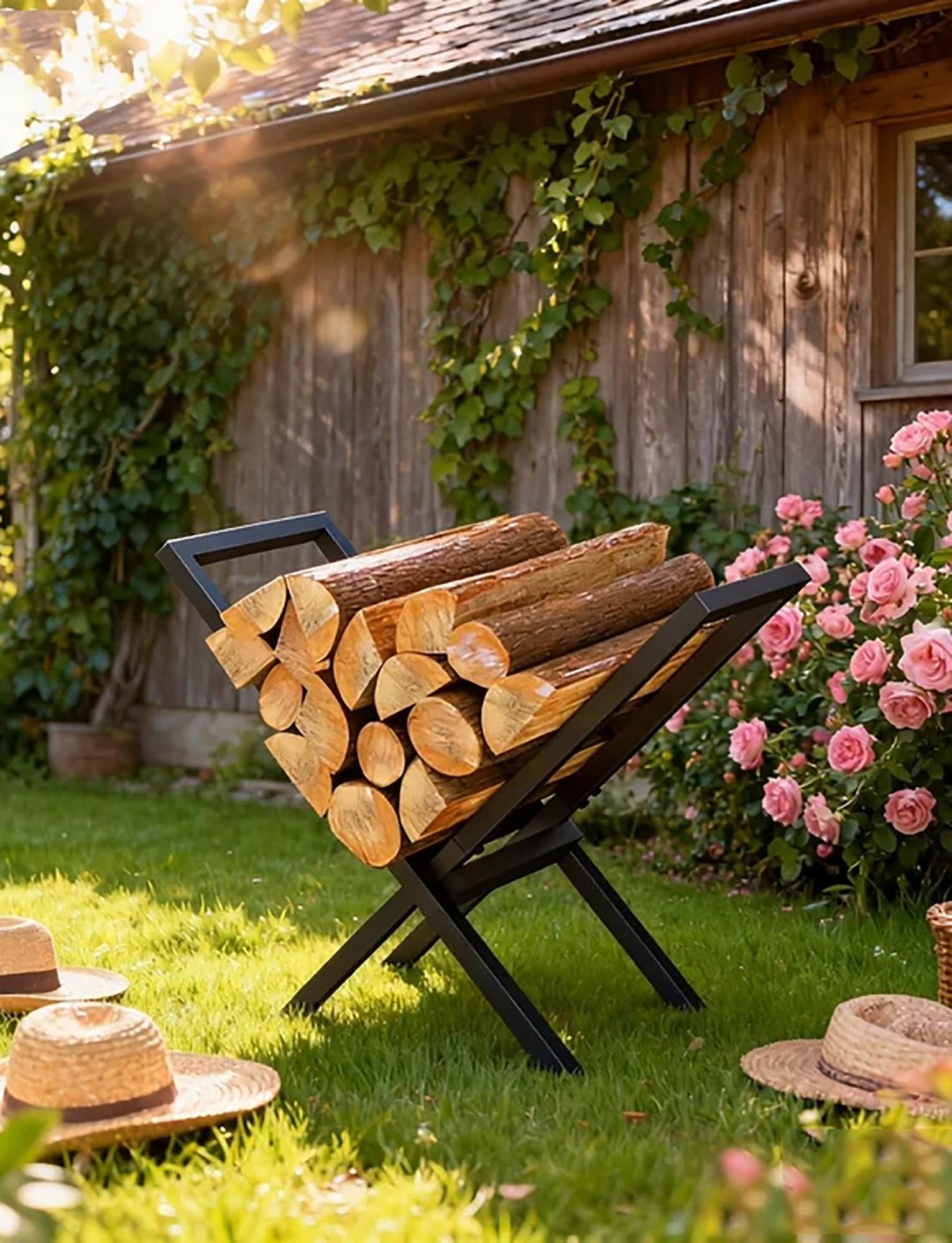 Leñero Interior para Chimenea, Soporte para Leña En Forma De X para Exteriores, Organizador De Almacenamiento Y Apilador De Leña Resistente para Exteriores.