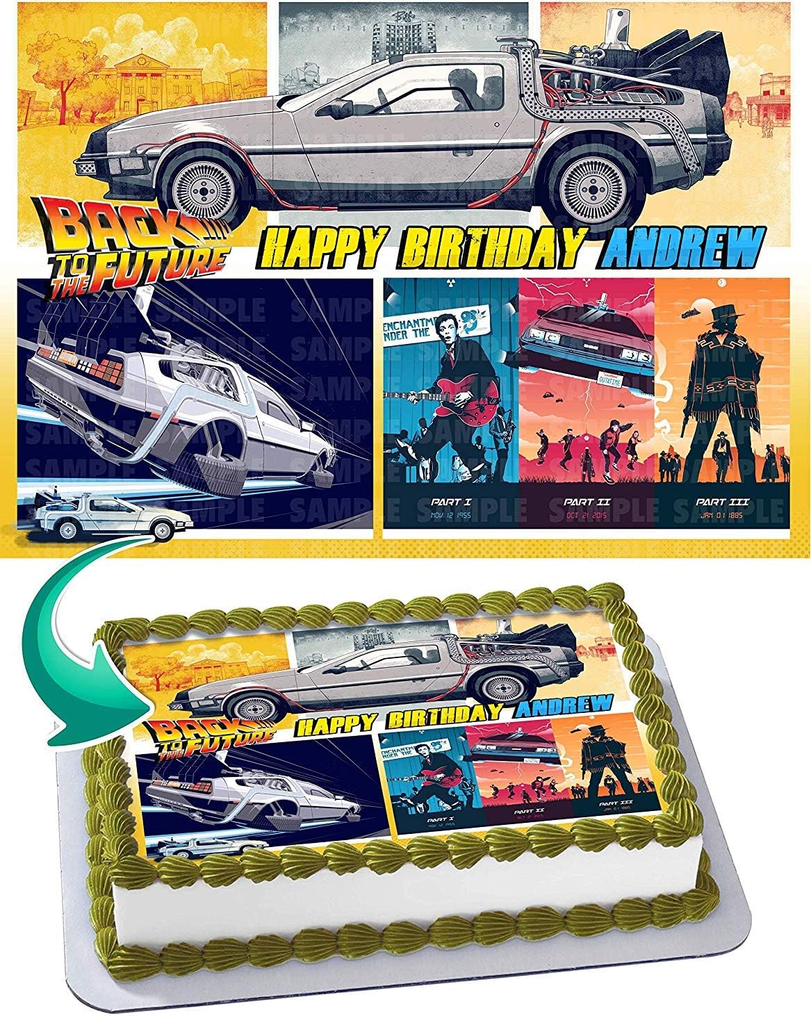 Cakecery Back to the Future Edible Cake Image Topper Personalized Birthday Cake Banner 1/4 Sheet