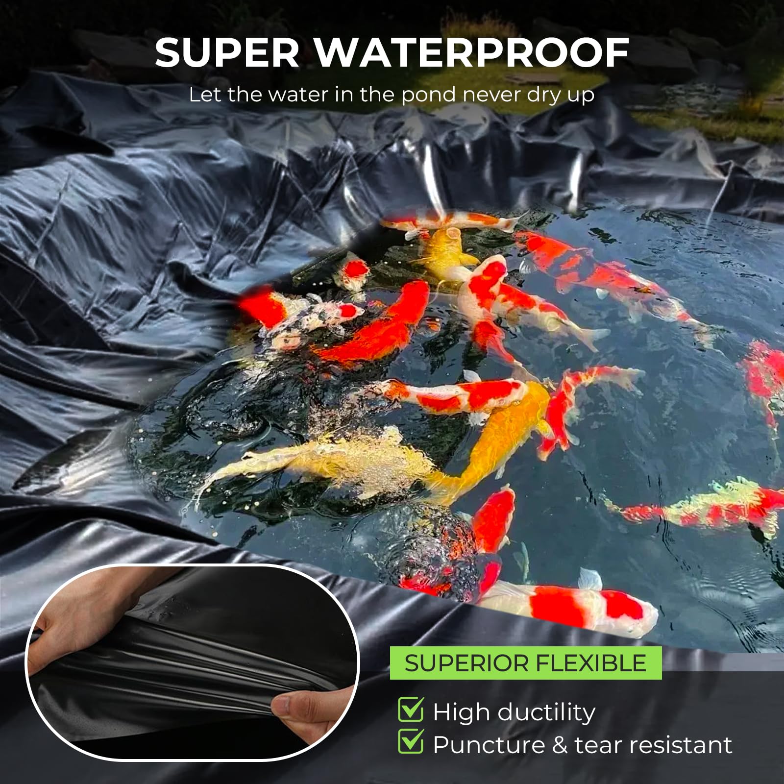 2x3m Telo Laghetto, 0.2mm Spessore Telo per Laghetto da Giardino, Fodera Laghetto per Fontana da Giardino Esterno, Cascata, Laghetto per Tartarughe