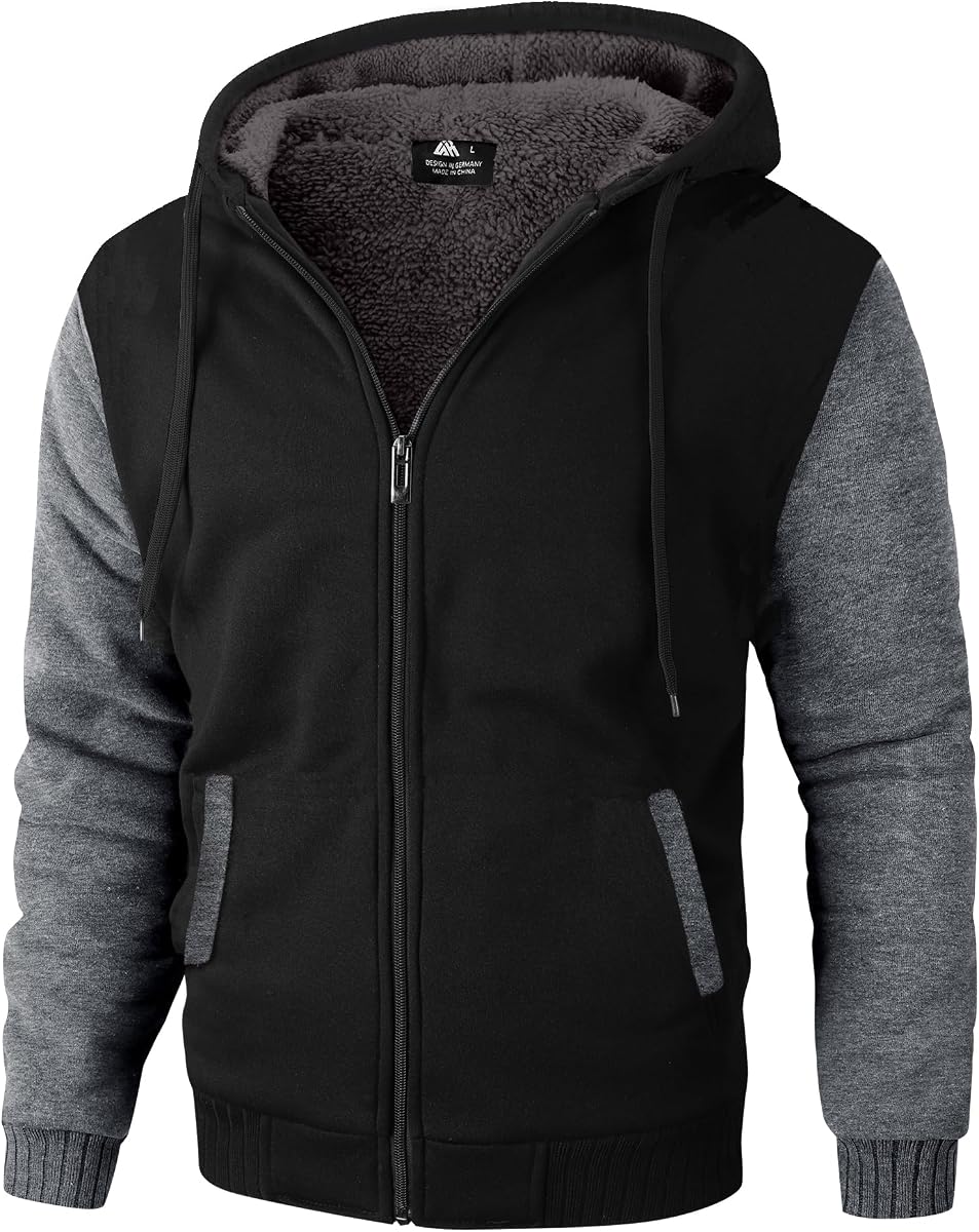 ZITY Sudadera con capucha y cremallera para hombre, sudadera de invierno pesada, chaqueta cálida con forro polar Sherpa