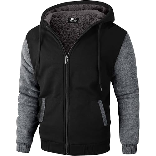 ZITY Men's Zip Up Hoodie Heavyweight Winter Sweatshirt Fleece Sherpa Lined Warm Jacket