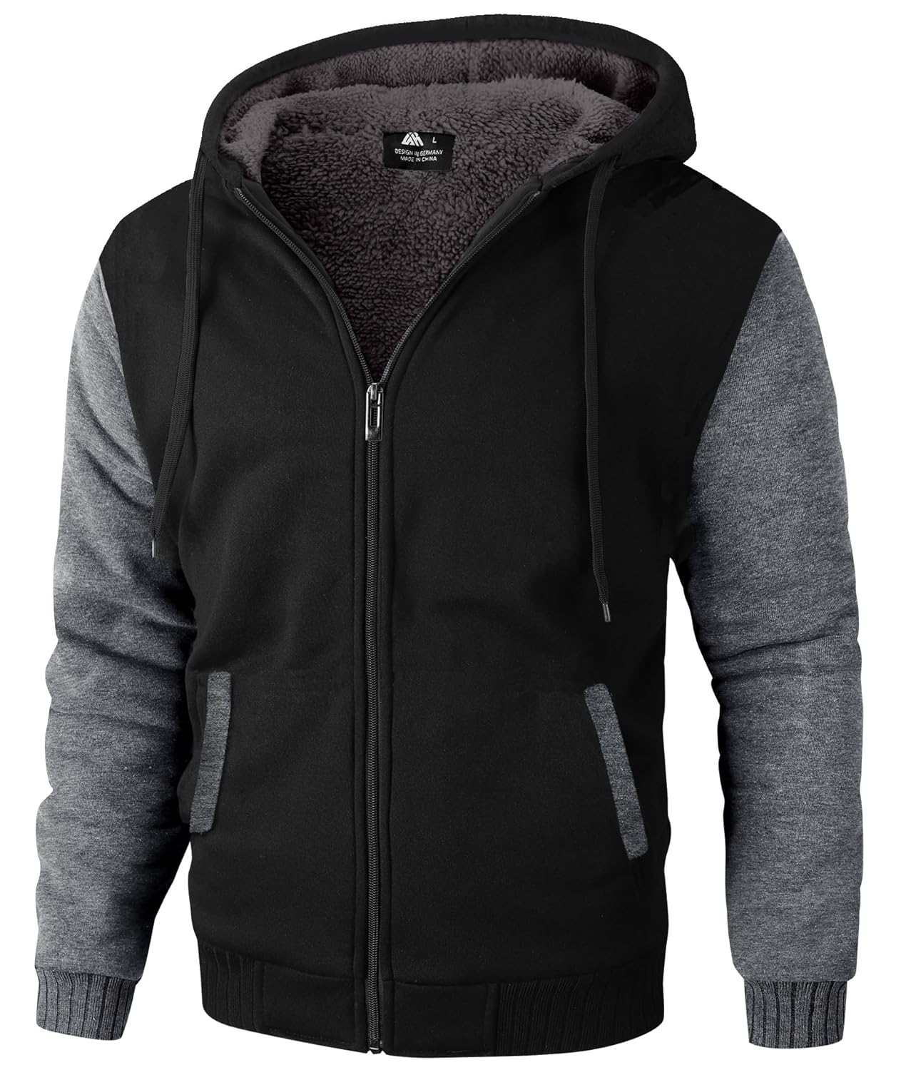 ZITY Mens Zip Up Hoodie Heavyweight Winter Sweatshirt Fleece Sherpa Lined Warm Jacket