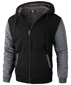 ZITY Mens Zip Up Hoodie Heavyweight Winter Sweatshirt Fleece Sherpa Lined Warm Jacket