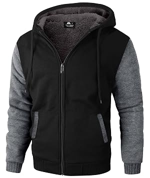 ZITY Mens Zip Up Hoodie Heavyweight Winter Sweatshirt Fleece Sherpa Lined Warm Jacket