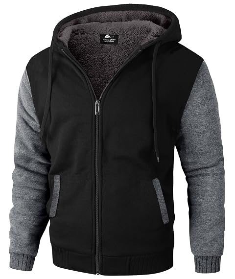 ZITY Mens Zip Up Hoodie Heavyweight Winter Sweatshirt Fleece Sherpa Lined Warm Jacket