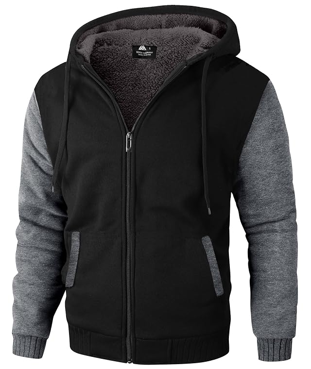 ZITY Mens Zip Up Hoodie Heavyweight Winter Sweatshirt Fleece Sherpa Lined Warm Jacket