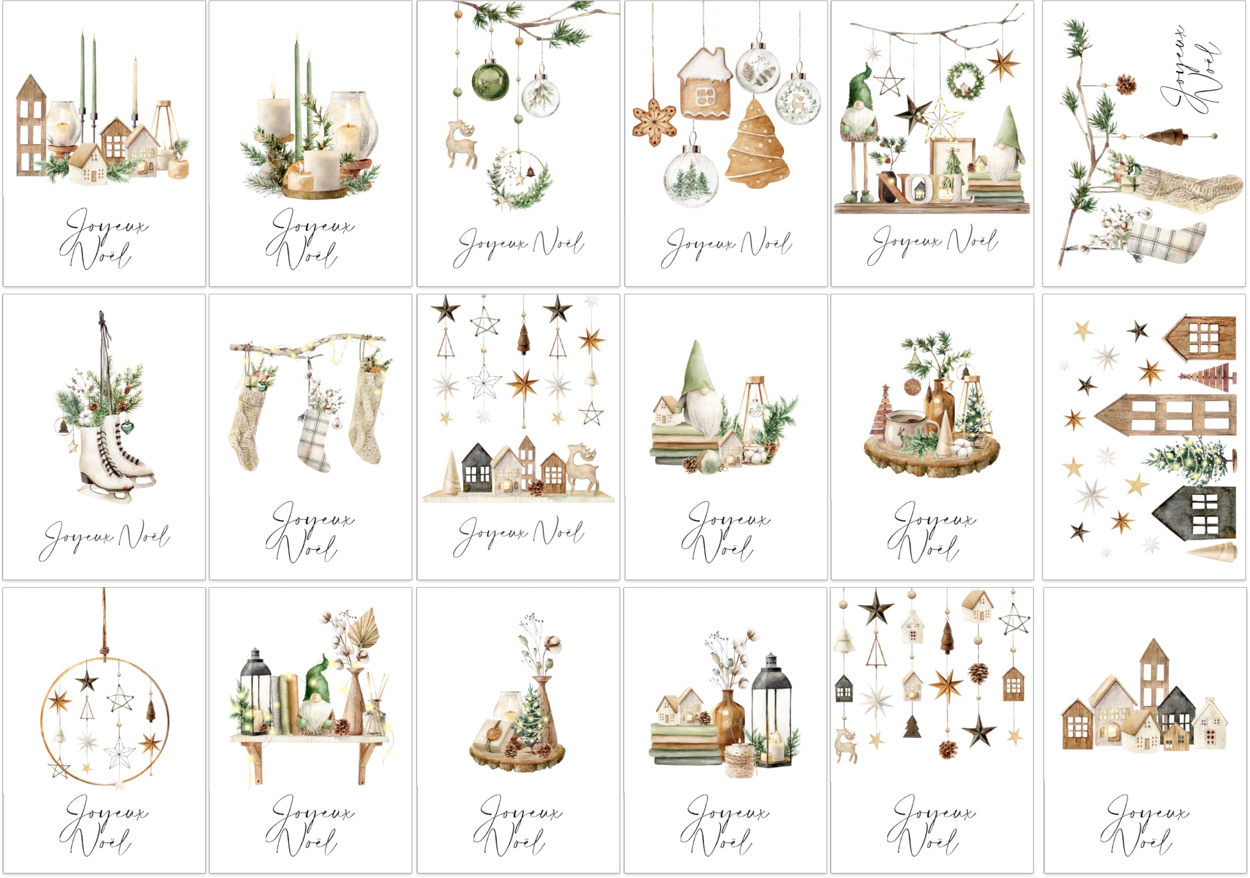 Set de 30 Cartes de Noël A6 avec Enveloppes Blanches – Cartes Festives