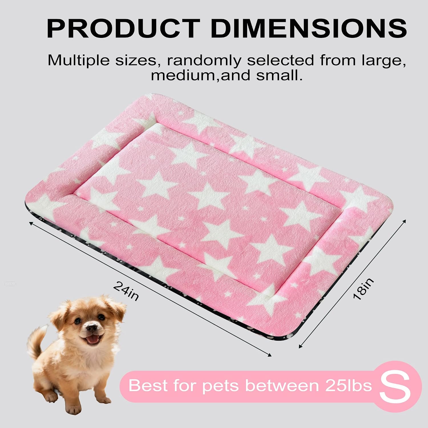 Washable Dog Bed Plush Orthopedic Outdoor Crate Mat with Non-Slip Bottom,Luxe Soft Kennel Pad for Pets, Cozy Cage Cushion & Pet Sleeping Mattress Large Sized,Medium,Small Dogs,24 x 18 inch,Pink