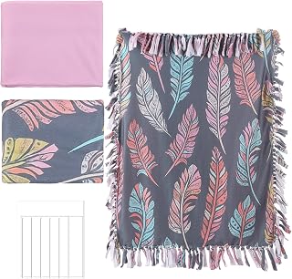 Hahafelt 3 Pcs No Sew Tie Fleece Blankets Kit,Feather