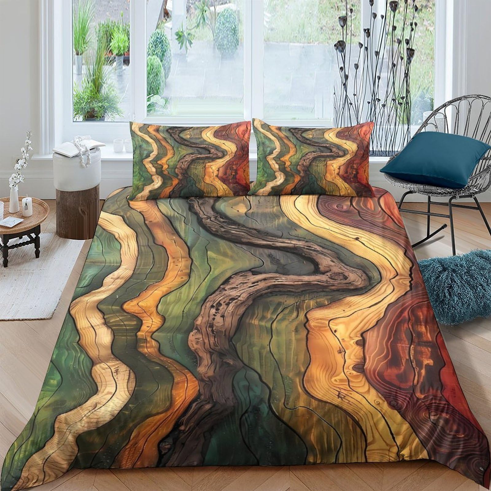 Ctjqhvkz Style-10 3D Printed Abstract Wood Texture Fitted Sheet Microfiber Multicolor Mattress Cover Bedroom Dorm Protector Decorative Single（135X200cm）