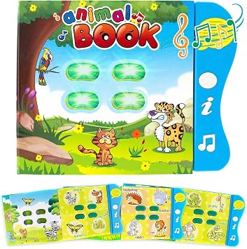 Animal Sound Book for Toddlers 1-3, Interactive Learning Toy with 90+ Sounds, 32 Animals, 8 Pages, 4 Activities, Light-Up Buttons, Educational Baby Book Gift for 1 2 3 Year Old Boys Girls