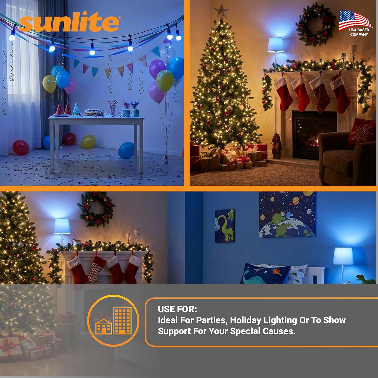 Sunlite 40450 LED A19 Colored Light Bulb, 3 Watts (25w Equivalent), E26 Medium Base, Non-Dimmable, UL Listed, Party Decoration, Holiday Lighting, 3 Count, Blue