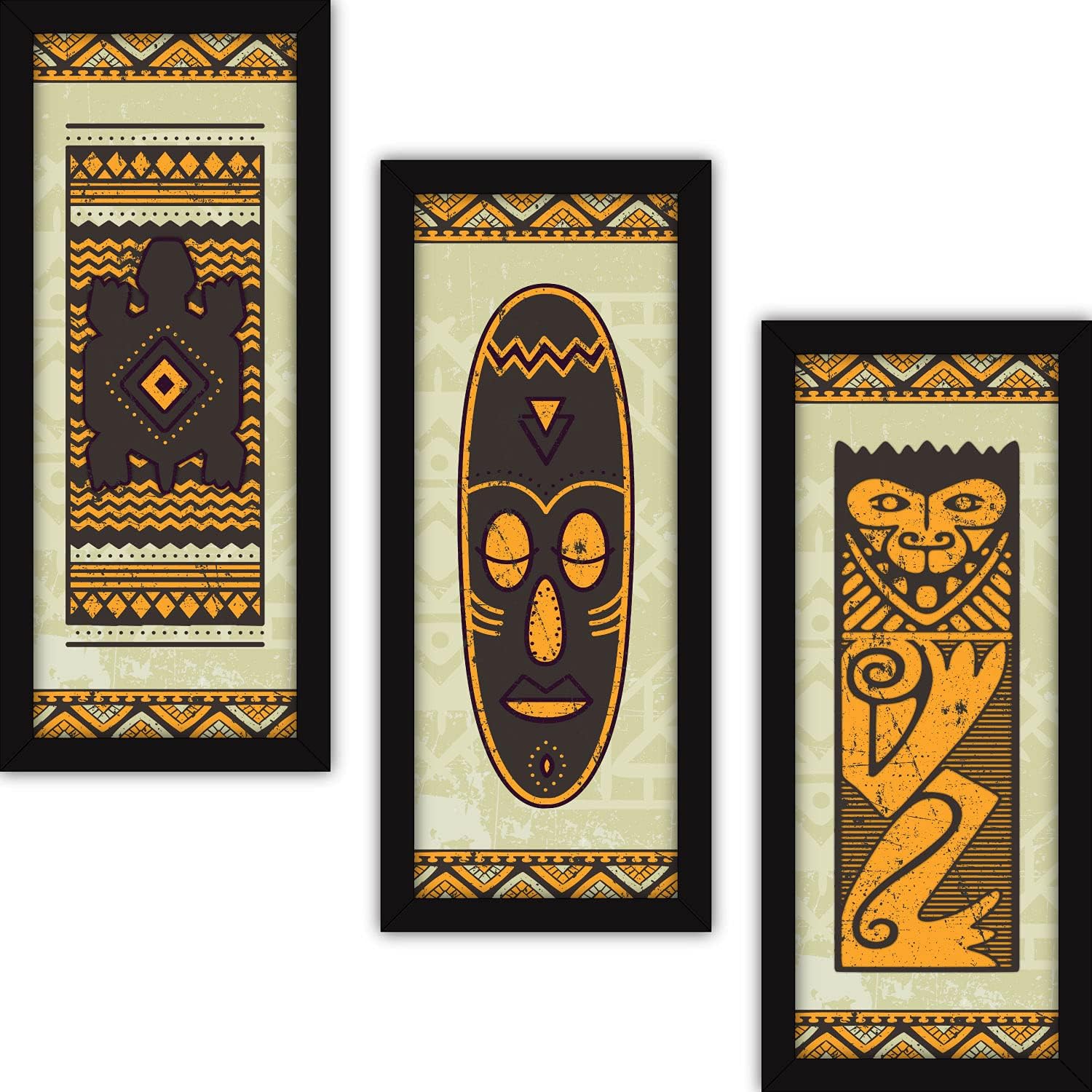 FATMUG Wall Paintings for Living Room with Frame - Set of 3 Large Tribal Mode...