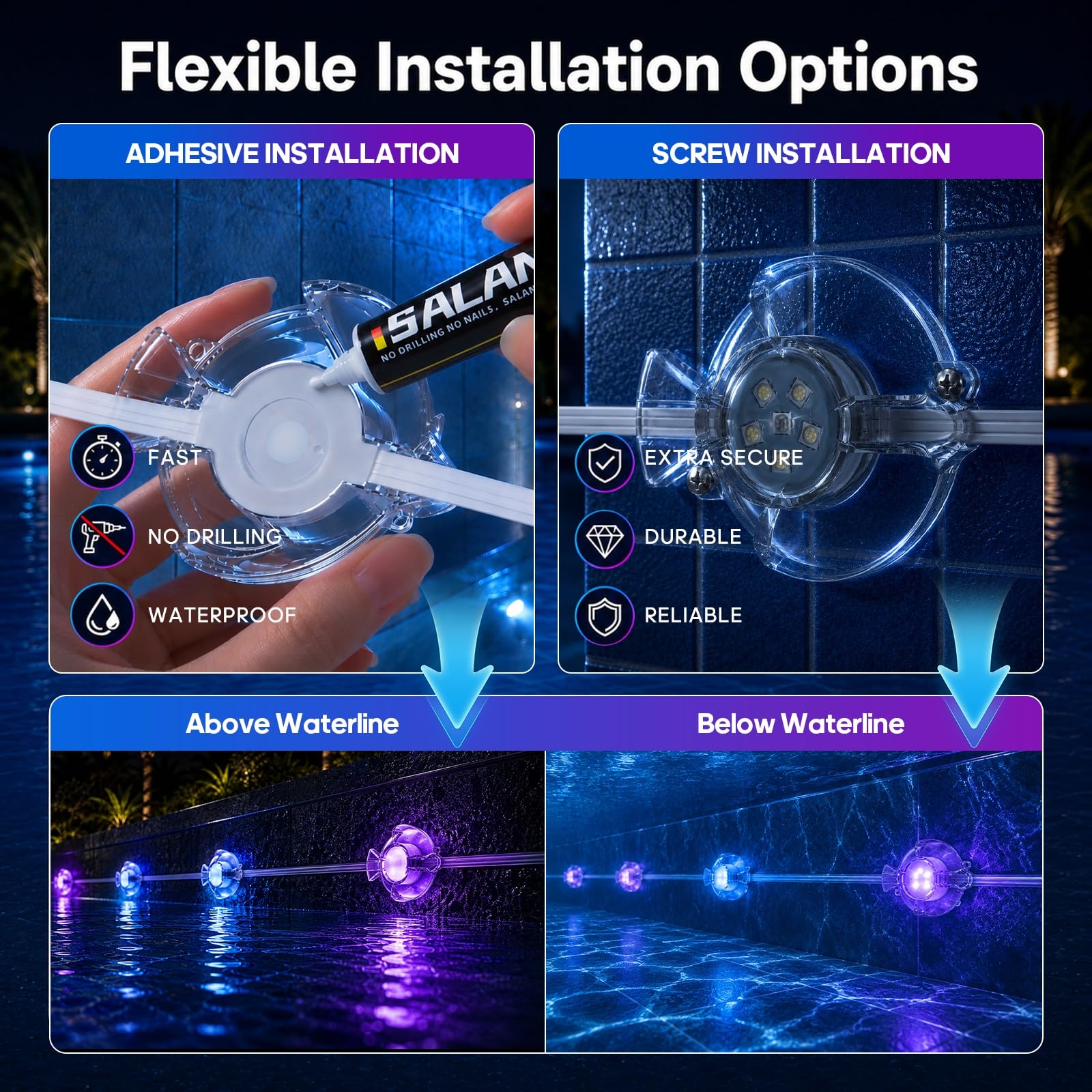 Illuminazione per laghetto RGB, 35 m, 24 in 1, luci subacquee con app e telecomando, 16 milioni di colori, scene fai da te e 44 modalità di illuminazione, IP68, illuminazione per piscina