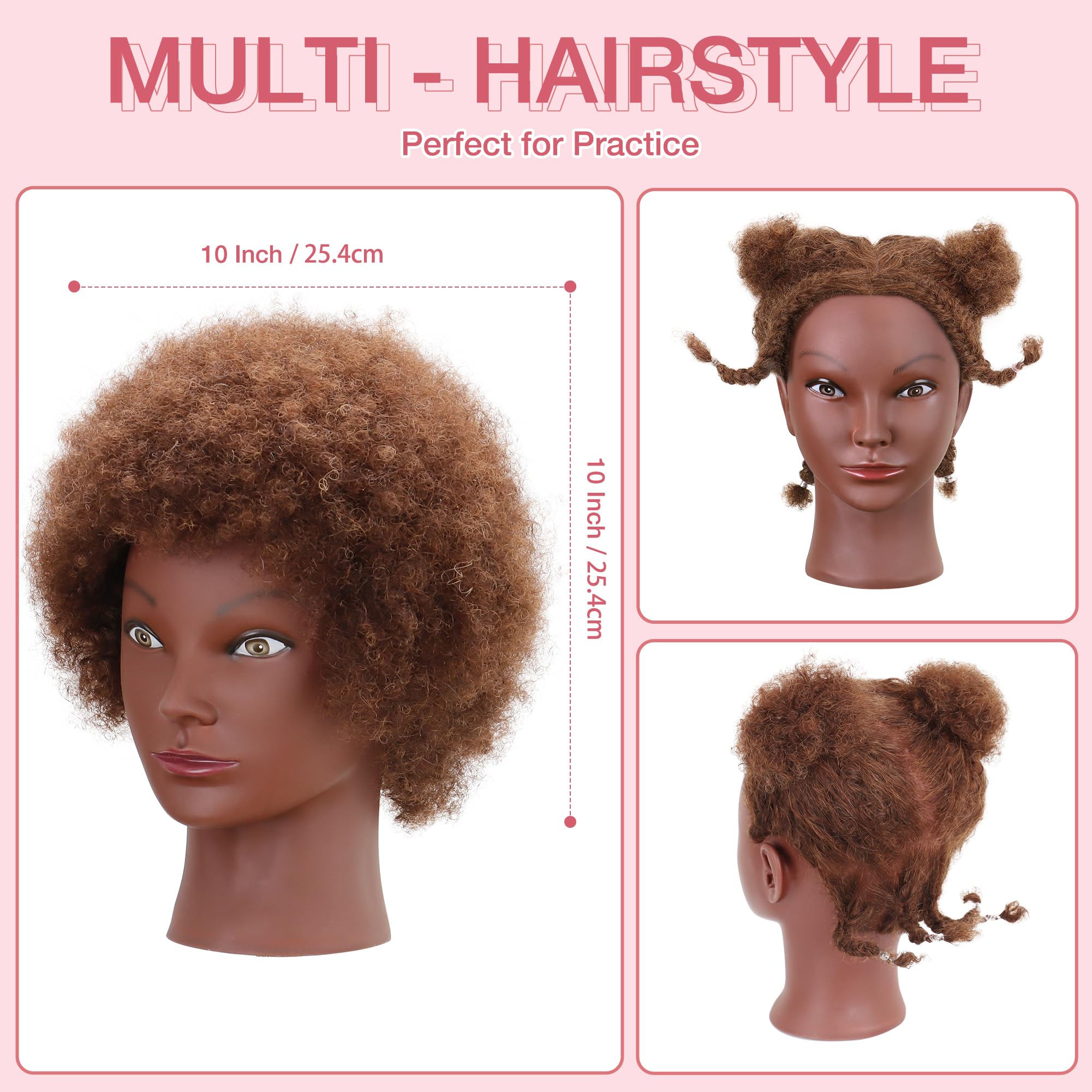 Afro-Puppenkopf mit gelocktem Kopf, 100 % Echthaar, 25,4 cm, für Friseure, Flechten, Üben, Haarstyling, mit Klemmhalter, Braun