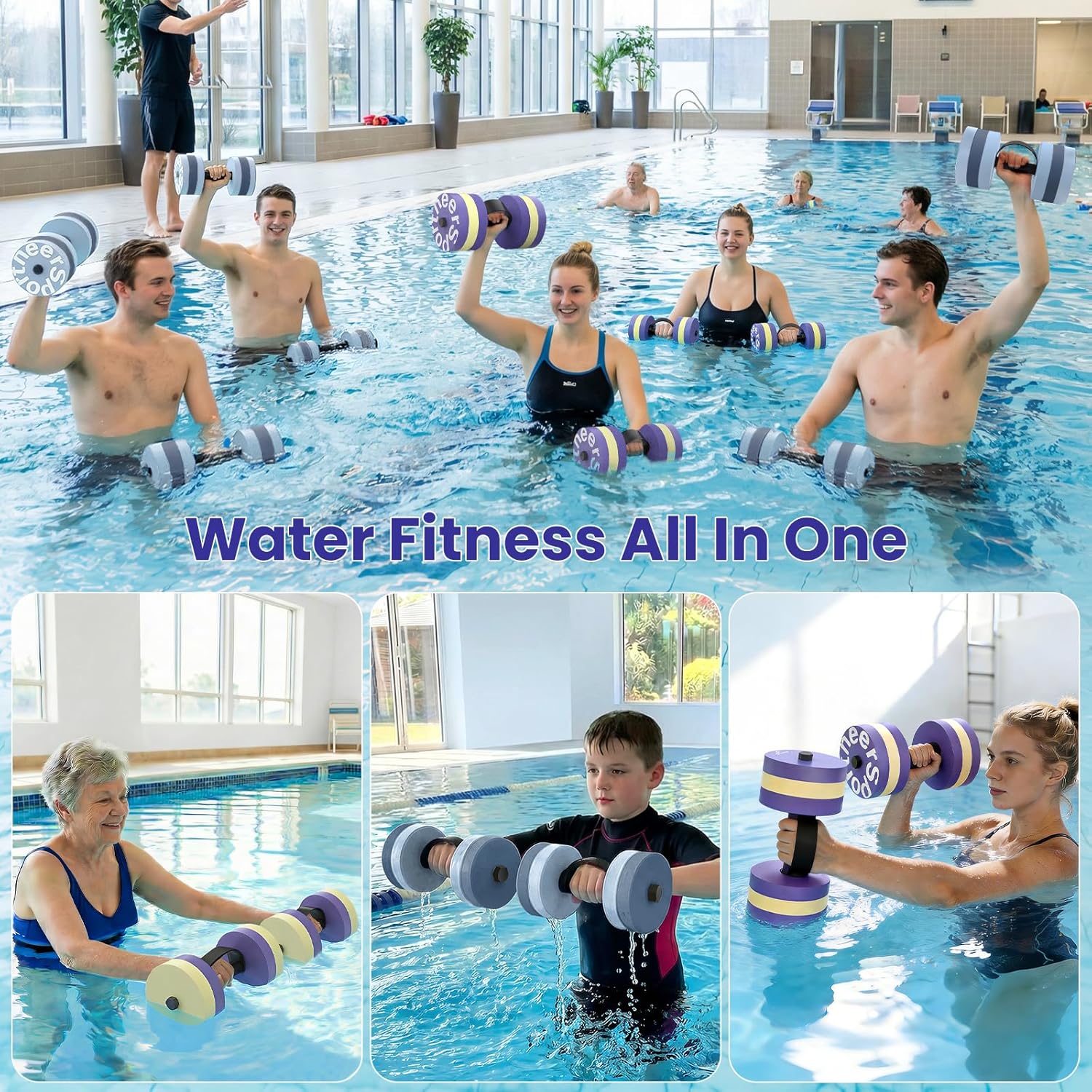 Sportneer Adjustable Resistance Water Weights: Pool Exercise Dumbbell Set of 2 EVA Foam Pool Weights with Handle Strip Aquatic Exercise Equipment for Water Aerobics