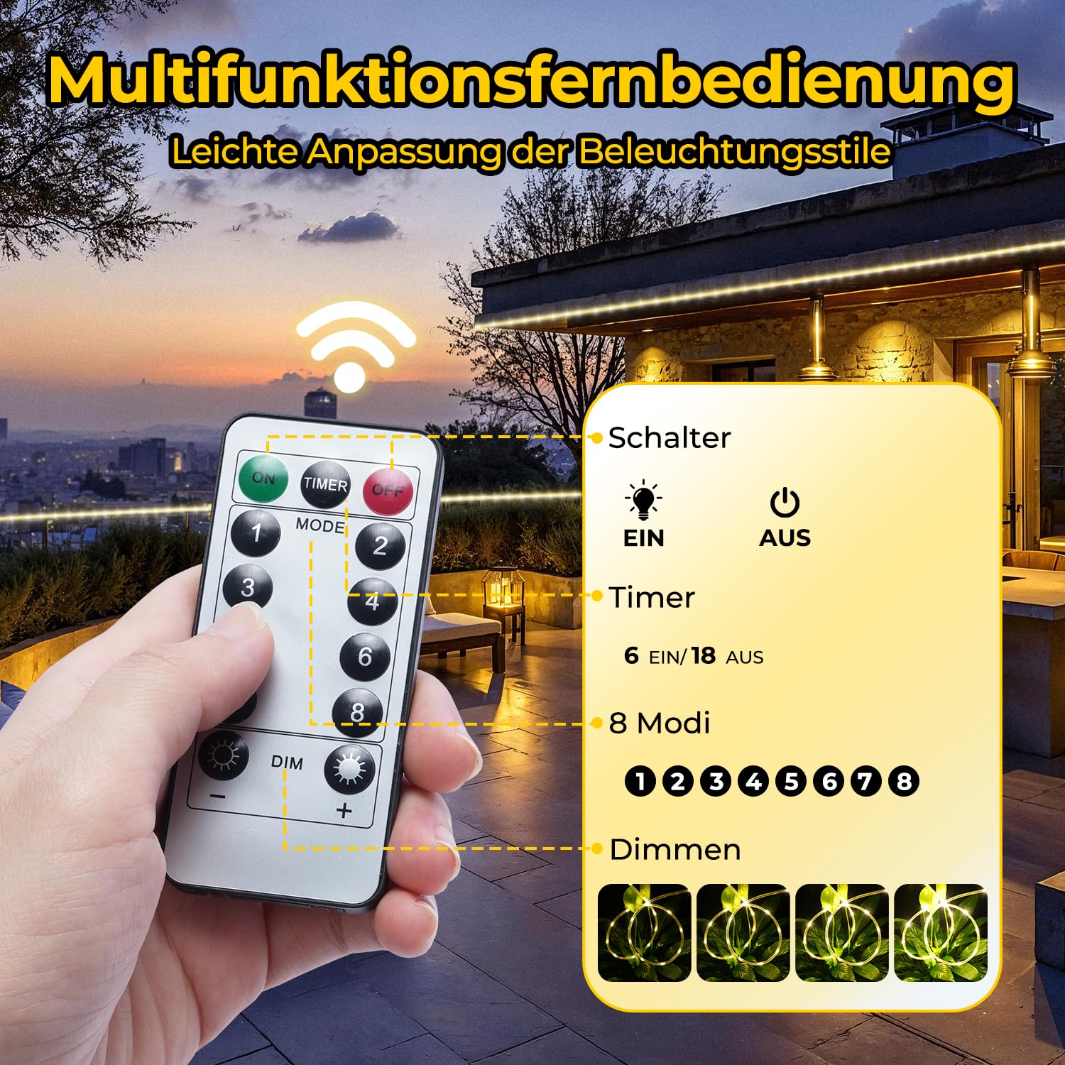 OxyLED LED Schlauch 20m, 300 LEDs Lichtschlauch Außen IP44 Wasserdicht, 8 Lichtmodi Dimmbar mit Fernbedienung, LED Lichtschlauch für Weihnachten Party Hochzeit Innen & Außen Dekoration, Ø7.5mm