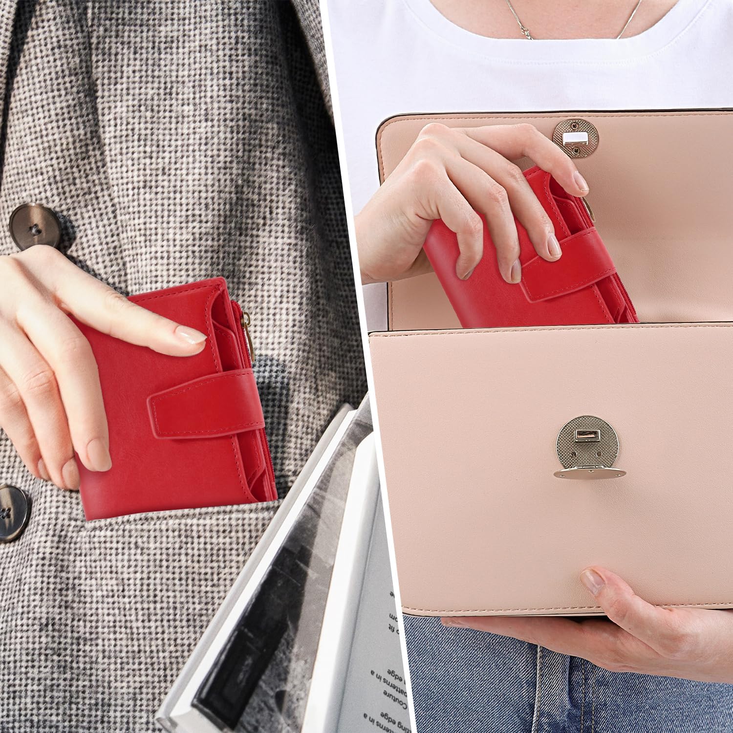 Small Wallet Women RFID Blocking PU Leather Bifold Compact Card Holder Wallet for Women with Zipper Coin Pocket 4 ID Window - Image 8
