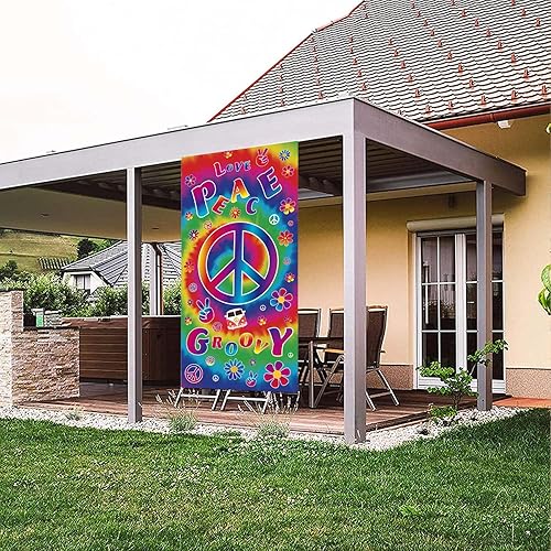 Miniatura 4 de Pancarta de fondos de amor con texto en inglés "Peace Groovy Love" de 70.8 x 35.4 pulgadas, cartel de decoración de fiesta de carnaval de los años