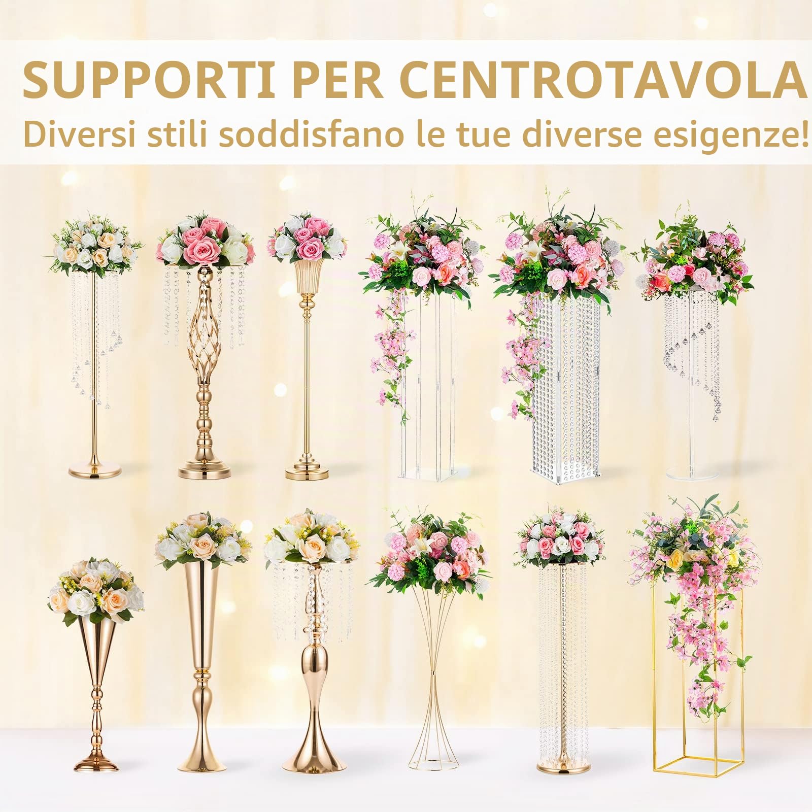 Nuptio Vasi Acrilico Centrotavola per Matrimoni - 2 Pezzi Alti 80cm Supporto Vasi Fiori Geometrici Trasparenti per Decorazioni Tavola Centrotavola Cristallo Espositori per Fiori A Colonna per Feste