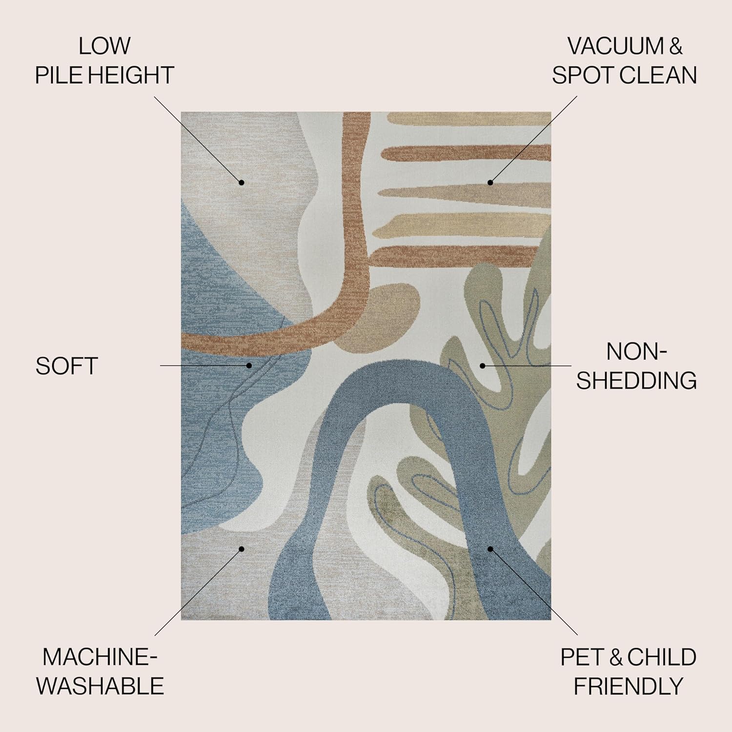 JONATHAN Y Machine Washable Cream/Multi Indoor Area Rug 3X5 ft, Algae Abstract Glam Botanical for Living Room, Bedroom, Kitchen, Office, Easy-Cleaning, Pet-Friendly, Non-Shedding WSH301A-3