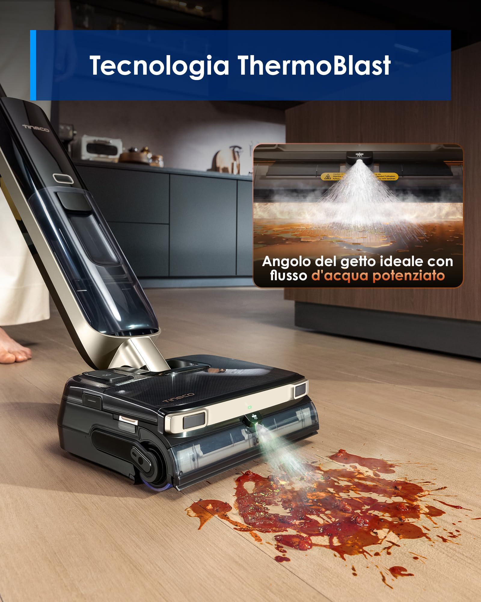 Tineco FLOOR ONE S9 Master Lavapavimenti aspirapolvere senza fili, pulizia ad acqua calda, corpo ultrasottile da 9,9 cm, aspirazione da 23000Pa, sistema autopulente Flashdry