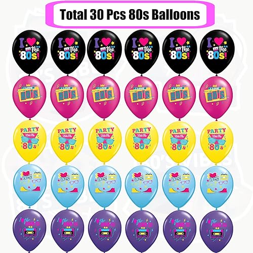 Miniatura 3 de Decoraciones para fiestas de los años 80, paquete de 30 globos de regreso a los 80 para suministros de fiesta temática de los años 80  Globos retro